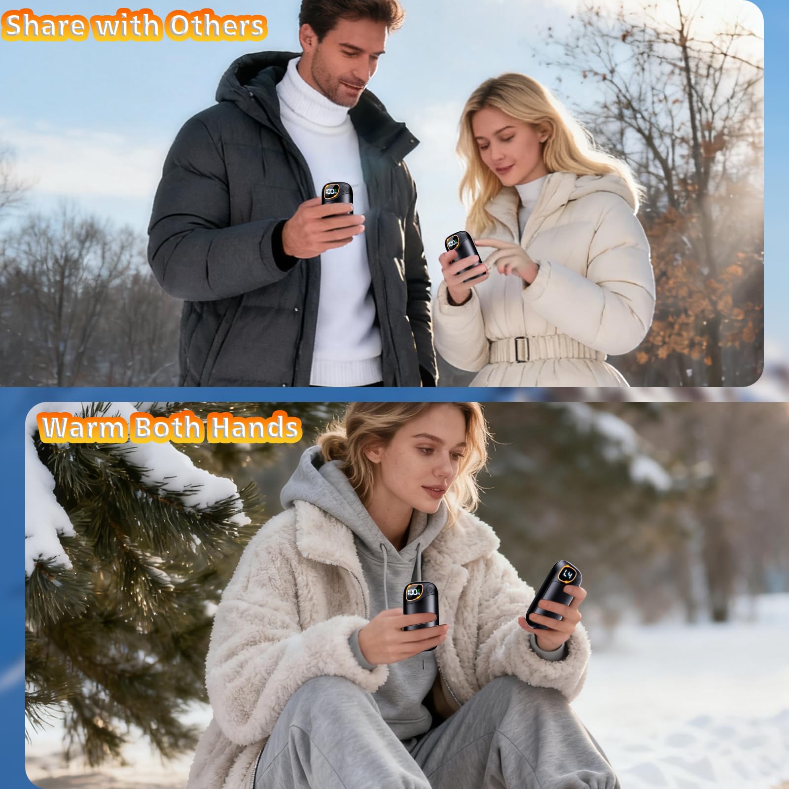 Hand Warmers Rechargeable - Electric Hand Warmers 2 Pack With Led Battery & Temp Display, Ai 4 Levels Heating Portable Electroni