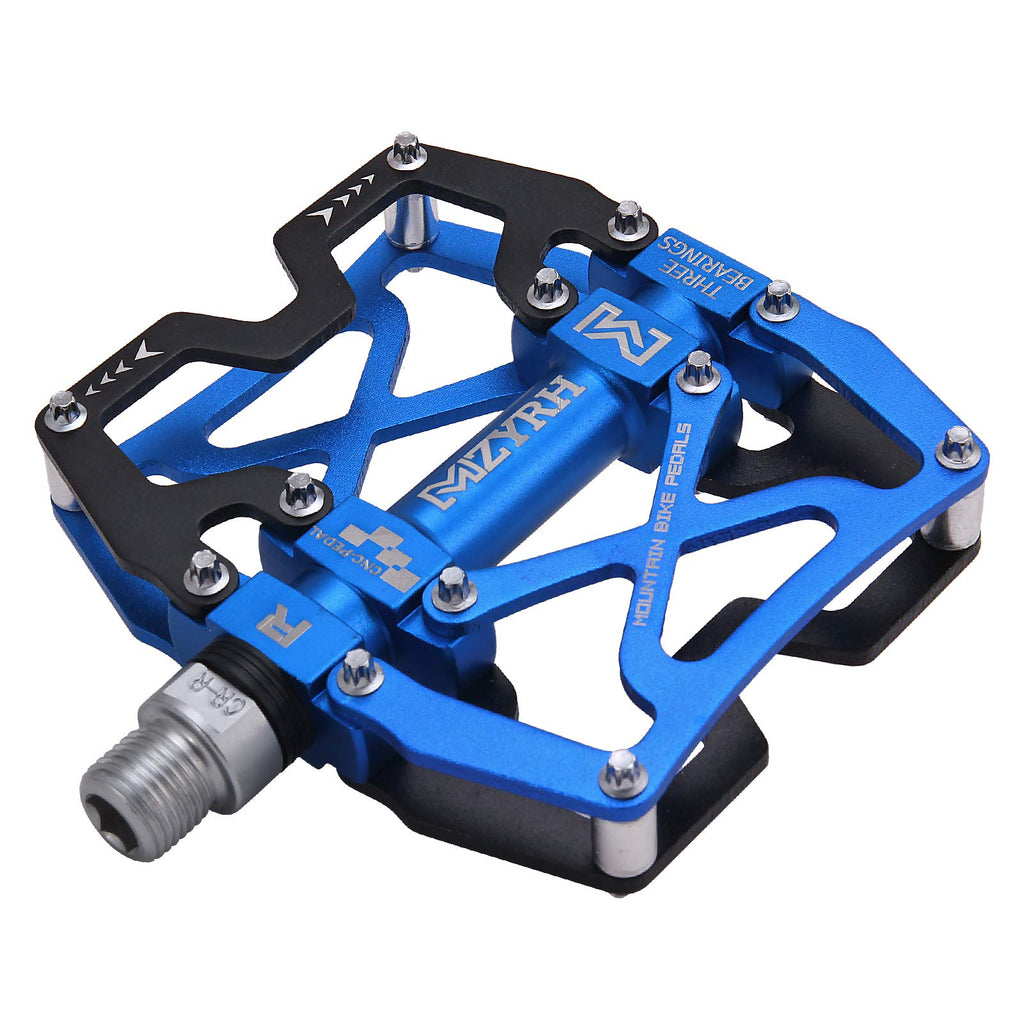 Mzyrh Mountain Bike Pedals, Ultra Strong Colorful Cnc Machined 9/16'' Cycling Sealed 3 Bearing Pedals(Black Blue 3 Bearings)