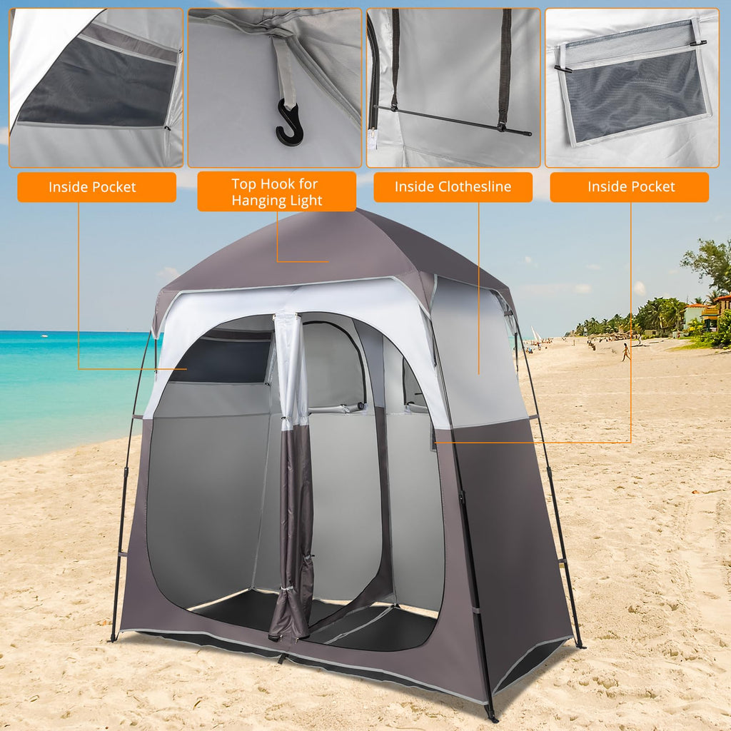 Vingli 2 Room Shower Tent, 7.5 Ft Instant Pop Up Shelter With Carrying Bag, Privacy Changing Room Tent, Perfect For Portable Toi