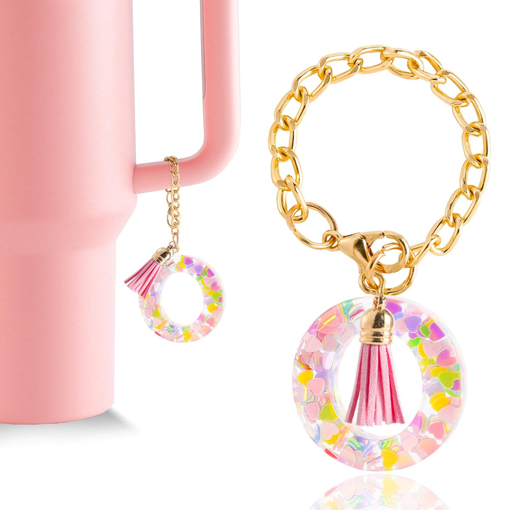 Letter Charm Accessories for Stanley Cup 1 PCS Cute Initial Keychain Handle Charm for Stanley Tumbler for Women Pink Letter O