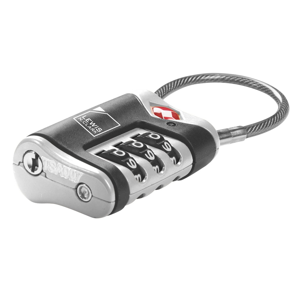 Lewis N. Clark Tsa Approved Luggage Lock + Steel Cable For Suitcase, Carry On, Backpack, Laptop Bag + Purse, Perfect For Airport