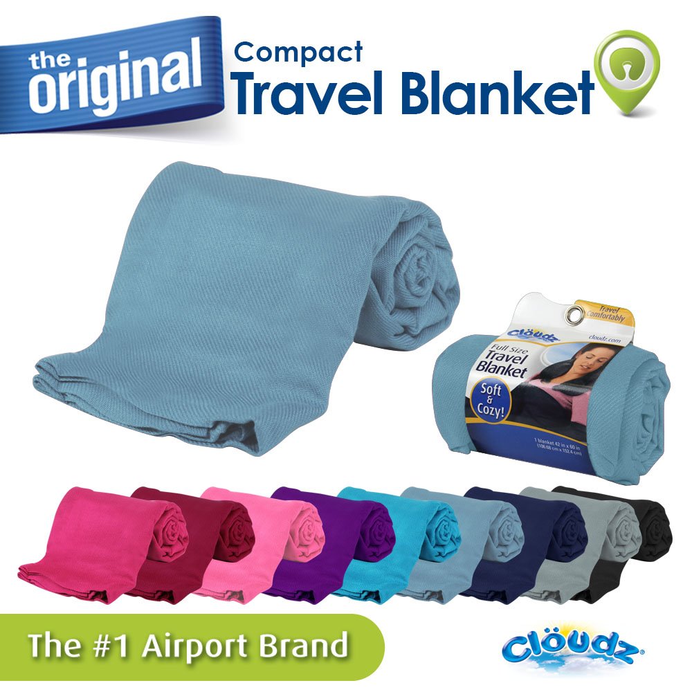 Cloudz Cozy Compact Airplane Travel Blanket For Your Flight, Car, Camping, Home Or Comforting Warmth Anywhere! - Light Blue
