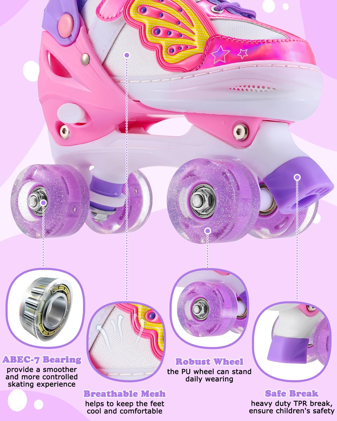 Hozzen Kids Roller Skates For Girls - Led Light Up Girl Roller Skates For Kids (9C-6Y) With Storage Bag, 4 Sizes Adjustable,Unic