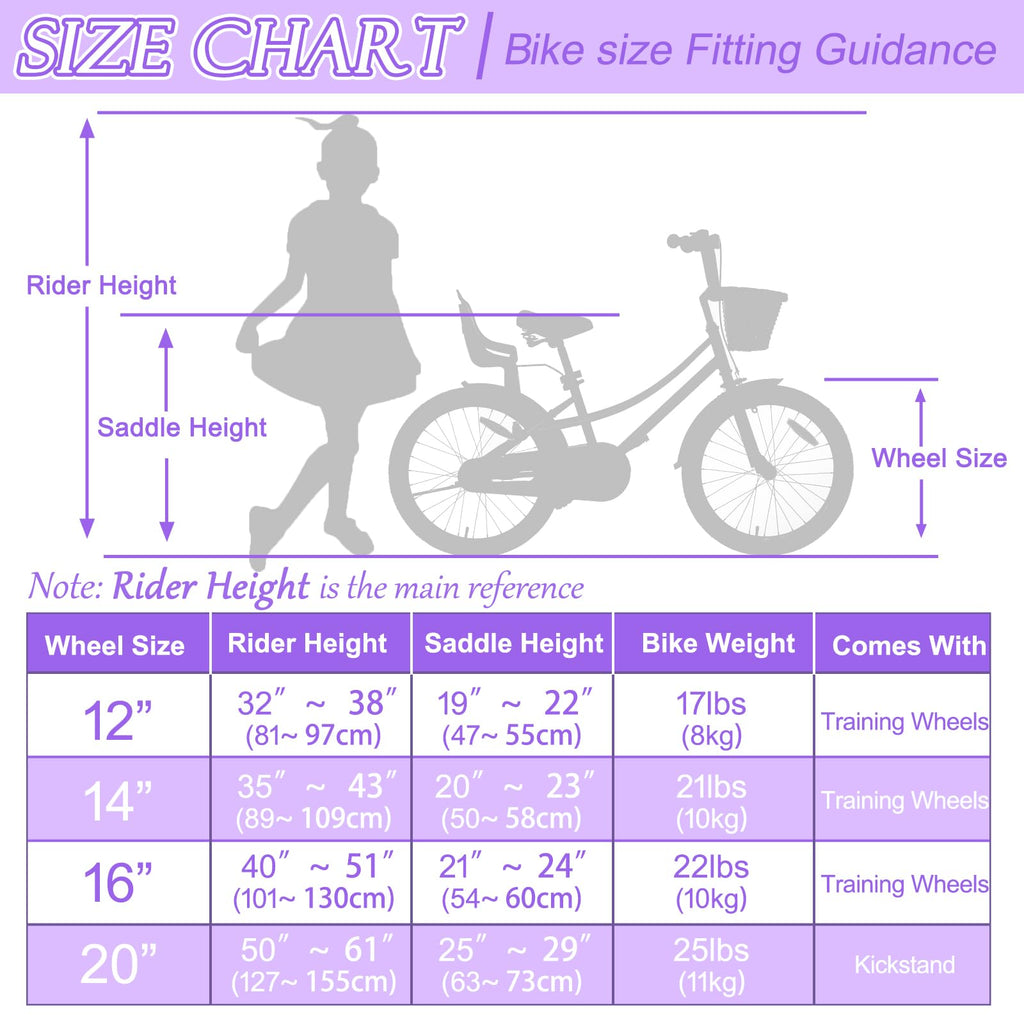 Glaf Toddler Girls Bike For 2-12 Years Old 12 14 16 20 Inch Girls Bike With Training Wheels And Baby Doll Seat Kids Bike Bicycle