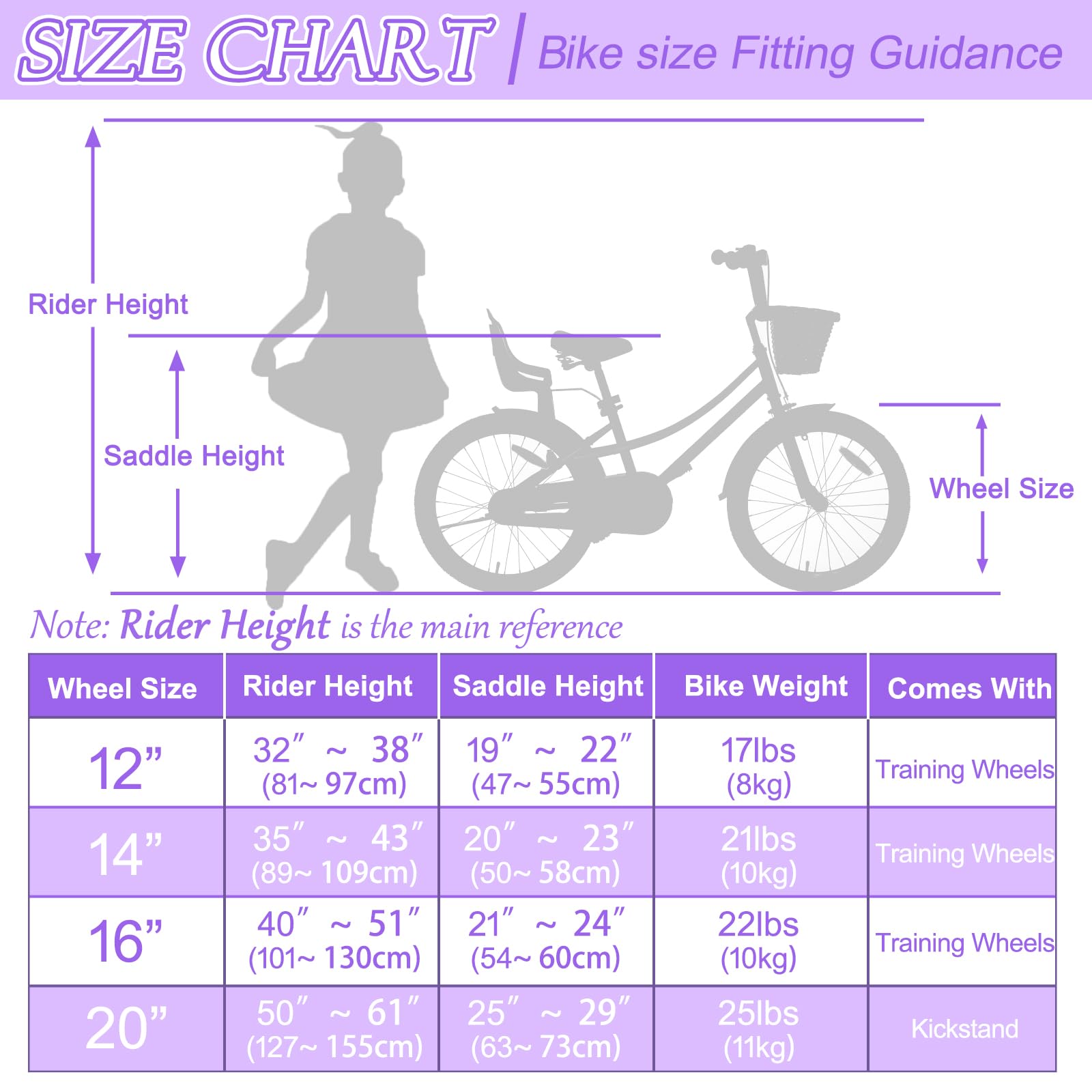 Glaf Toddler Girls Bike For 2-12 Years Old 12 14 16 20 Inch Girls Bike With Training Wheels And Baby Doll Seat Kids Bike Bicycle
