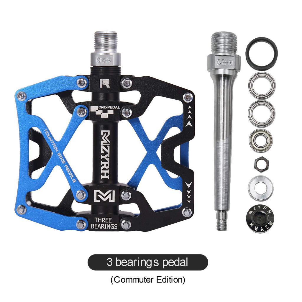 Mzyrh Mountain Bike Pedals, Ultra Strong Colorful Cnc Machined 916 Cycling Sealed 3 Bearing Pedals (Blue Black Black)