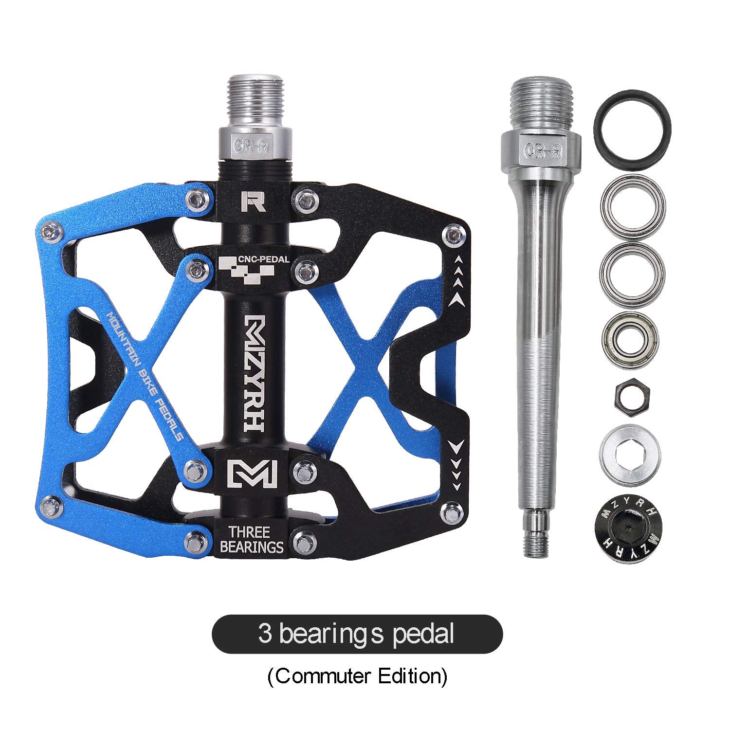 Mzyrh Mountain Bike Pedals, Ultra Strong Colorful Cnc Machined 916 Cycling Sealed 3 Bearing Pedals (Blue Black Black)