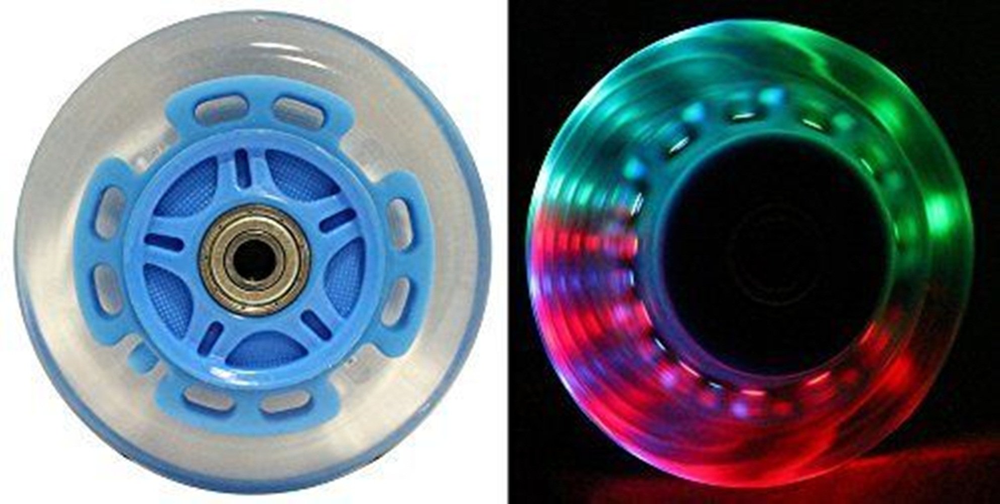 L.E.D. Scooter Wheels with ABEC 9 Bearings for Razor Scooters 100mm Light Up 2-pack (Blue)