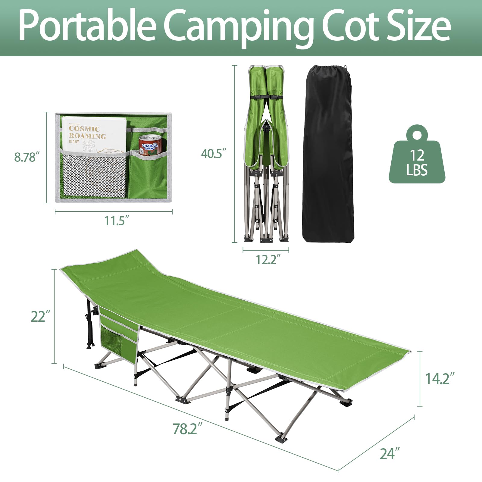 Haitral Portable Camping Cot With Mattress - Outdoor Folding Heavy Duty Sleeping Bed With Side Pocket For Adults - Oxford Single