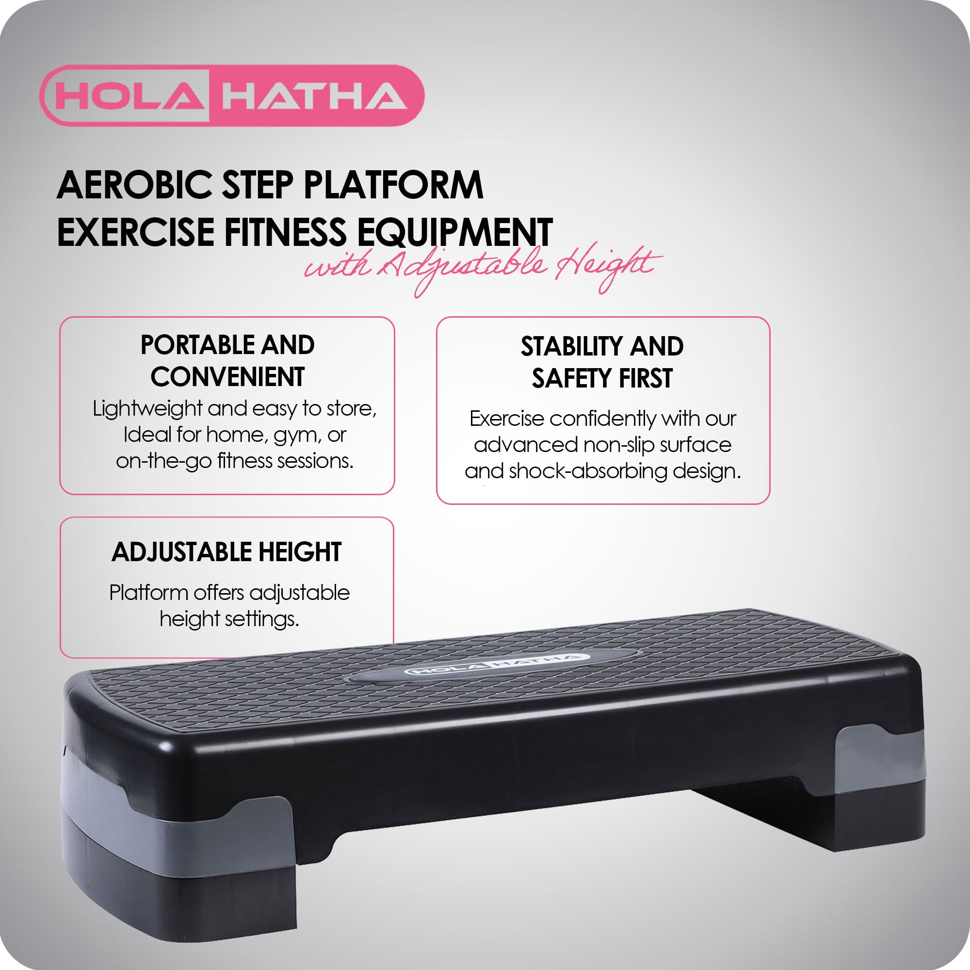Holahatha Compact Portable Aerobic Step Platform Workout Exercise Equipment, Fitness Cardio Stepper With Adjustable Height For H