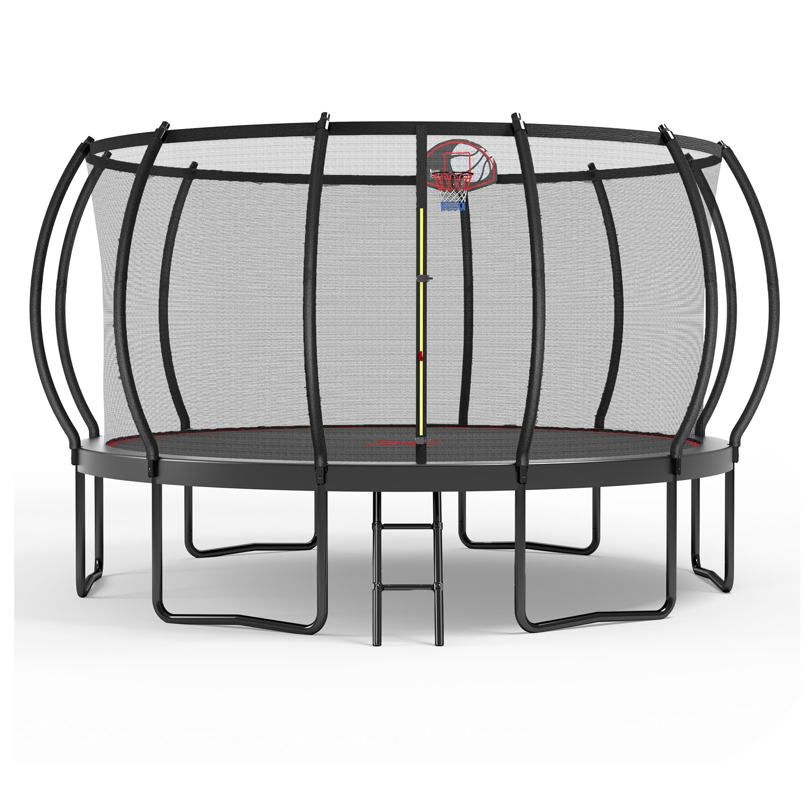 Lyromix 14FT Trampoline Outdoor with Basketball Hoop, Trampoline with Lights for Kids and Adults, Recreational Trampolin with Sp