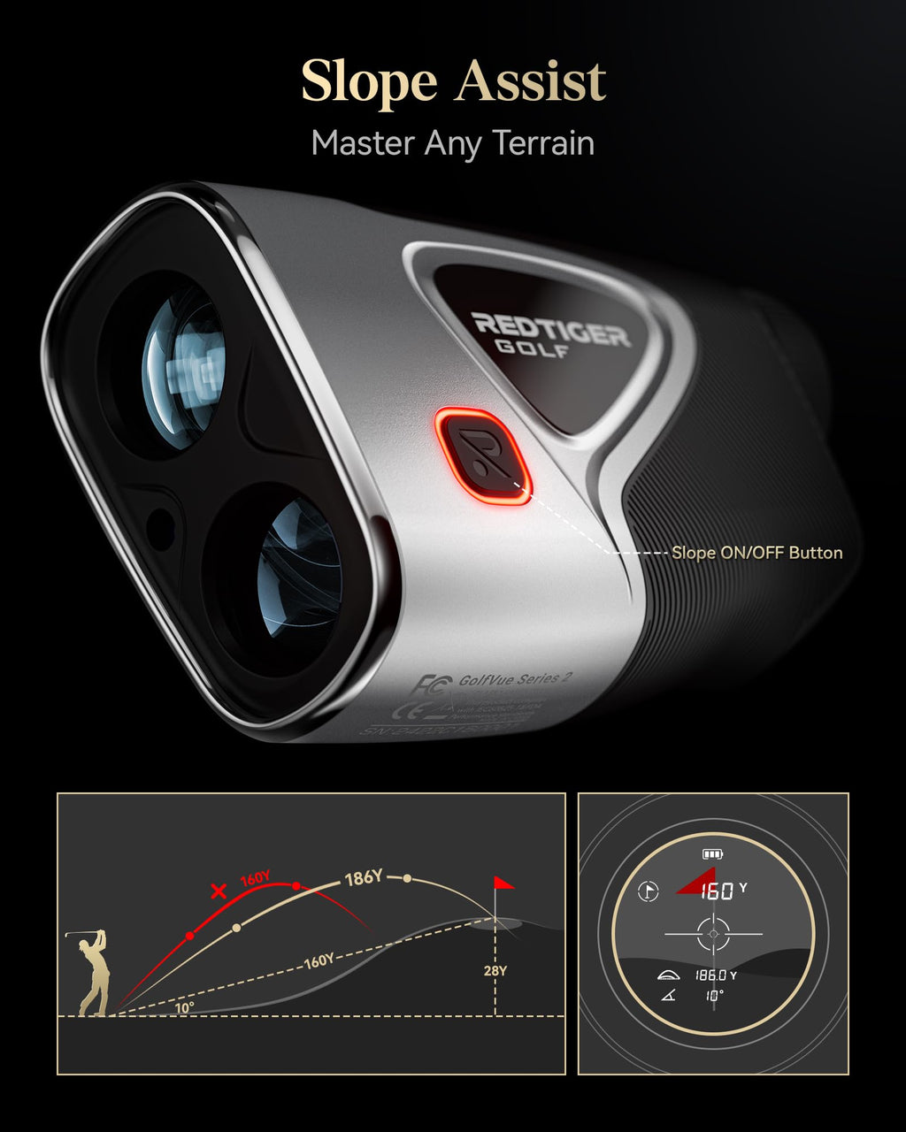 REDTIGER Range Finder Golf, 1200 Yards Golf Rangefinder with Slope, Light-Adaptive Display, 7X Magnification, Flag Lock Vibratio