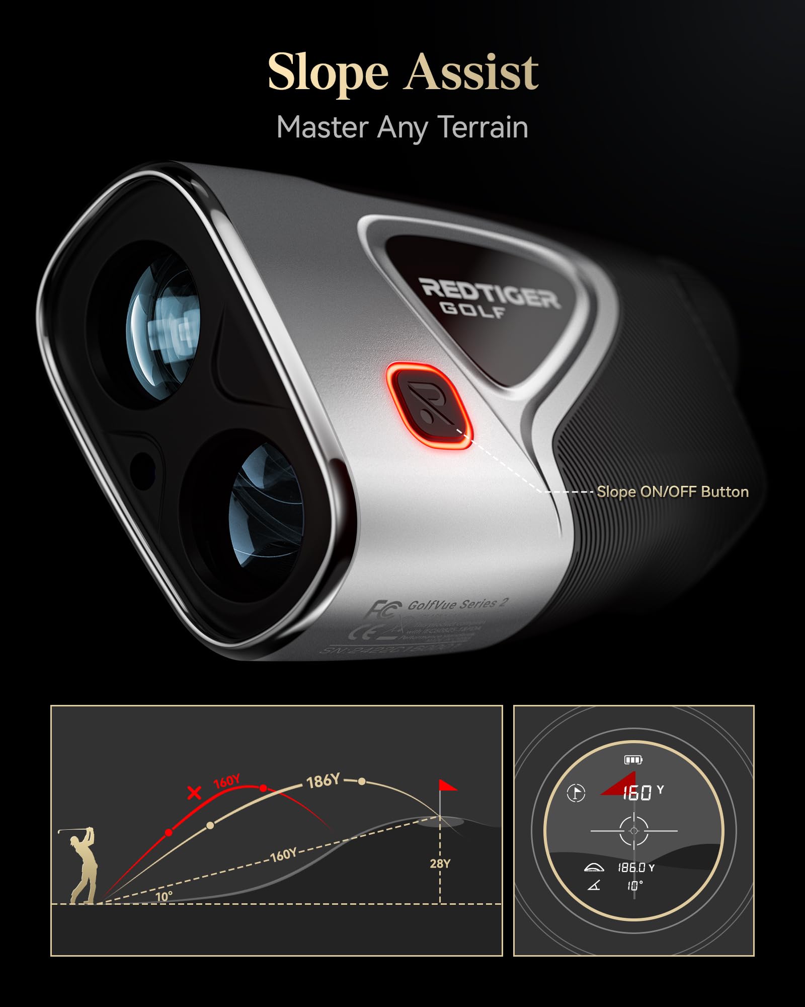 REDTIGER Range Finder Golf, 1200 Yards Golf Rangefinder with Slope, Light-Adaptive Display, 7X Magnification, Flag Lock Vibratio