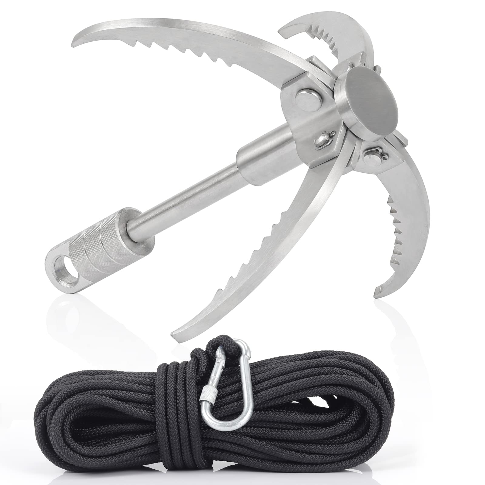 Gyanduly Large Grappling Hook With 65Ft Rope, 4-Claw Folding Stainless Steel Grapple Hooks For Outdoor Survival, Camping, Hiking