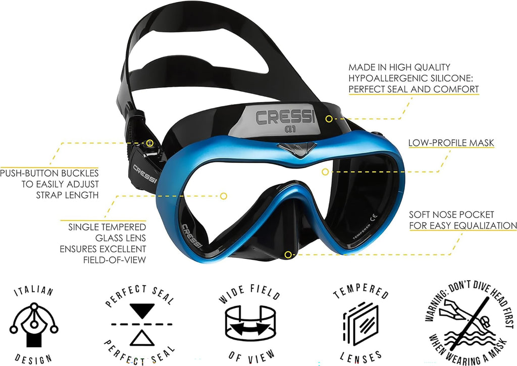 Cressi A1, Black/Blue, Clear Lens