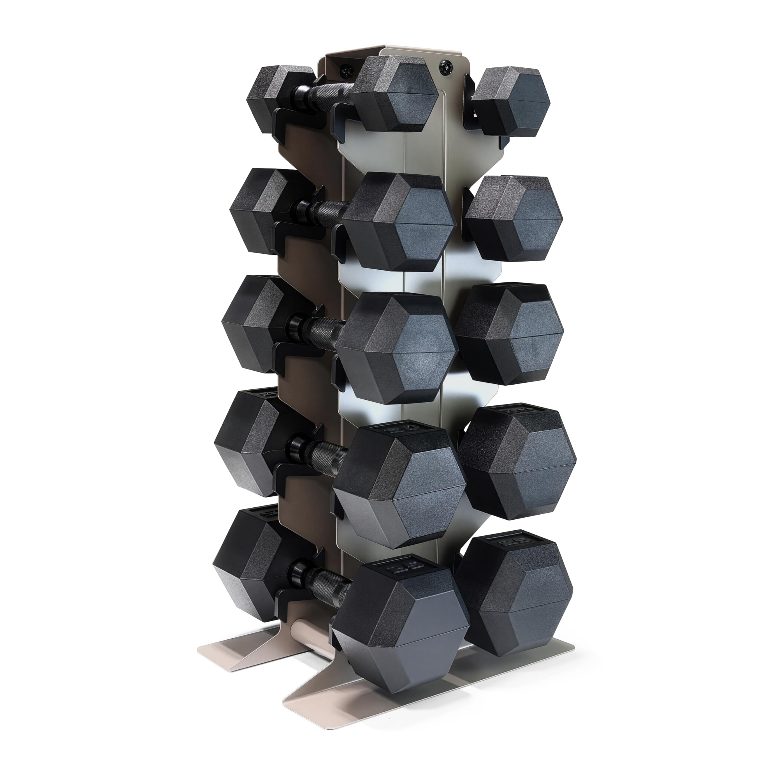 CAP 150 lb Dumbbell Set with Rack, Rubber Coated Hex Free Weight Set, Compact Vertical Storage, for Strength Training & Home Gym