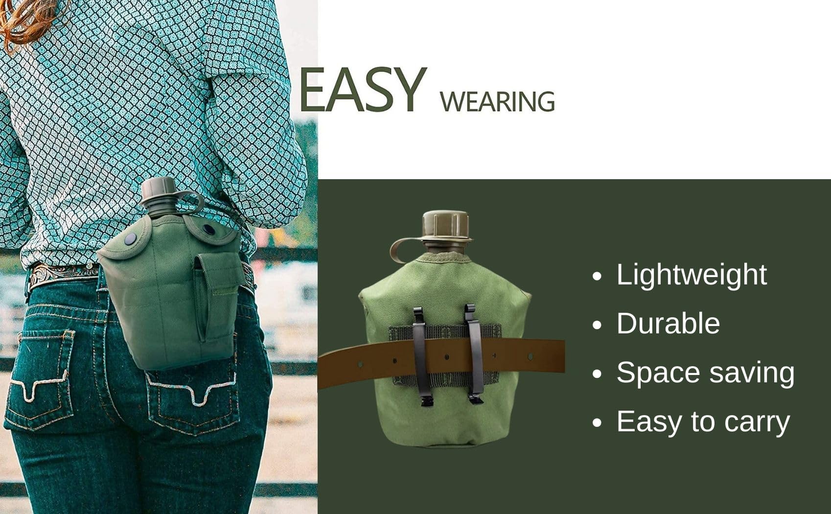 Begrit Military Canteen Army Canteen Wwii Us G.I. Style Canteen Kit With Aluminum Cup Stainless Steel Foldable Spoon Fork For Hi