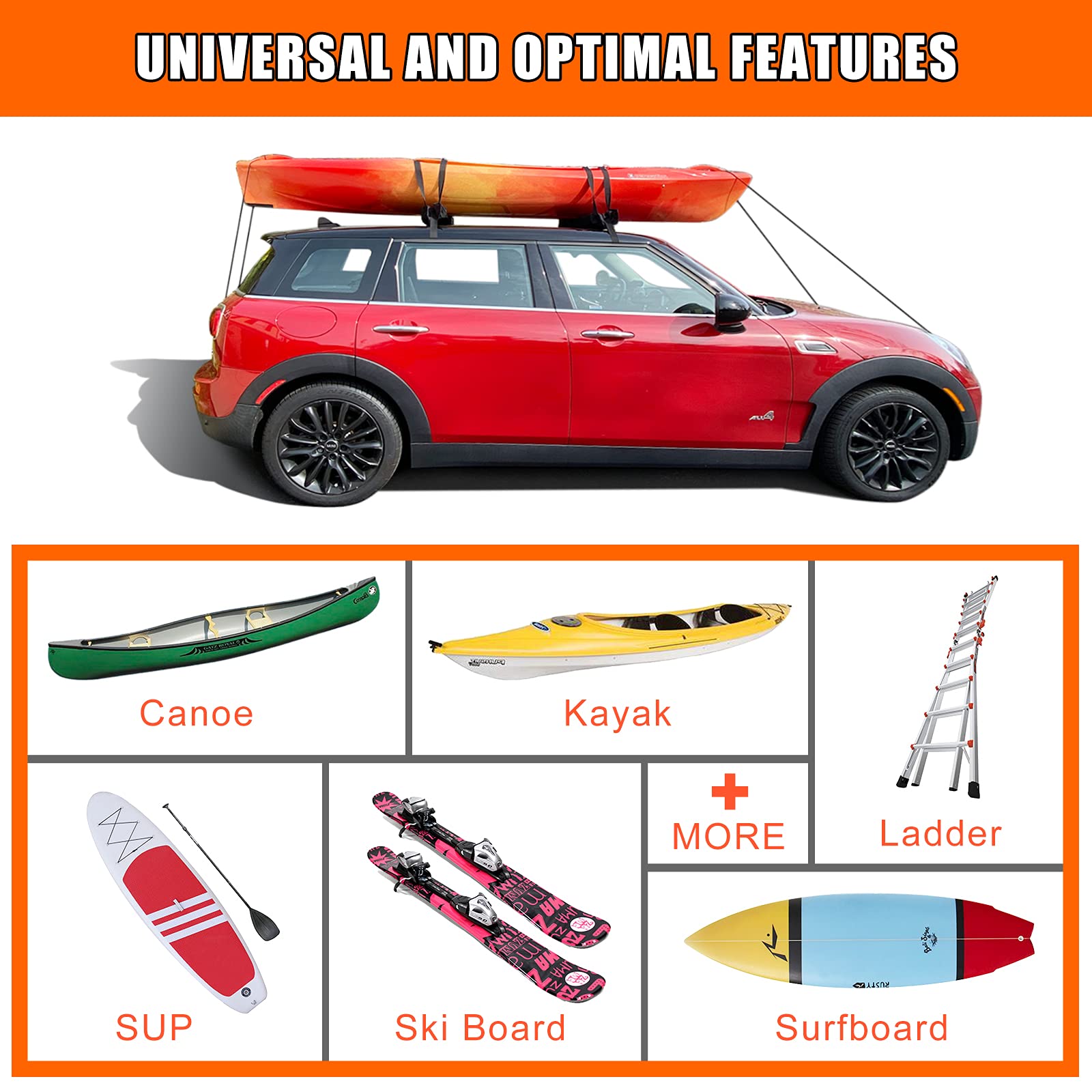 Meefar Universal Car Soft Roof Rack Pads Luggage Carrier System For Kayak Surfboard Sup Canoe Include 2 Heavy Duty Tie Down Stra