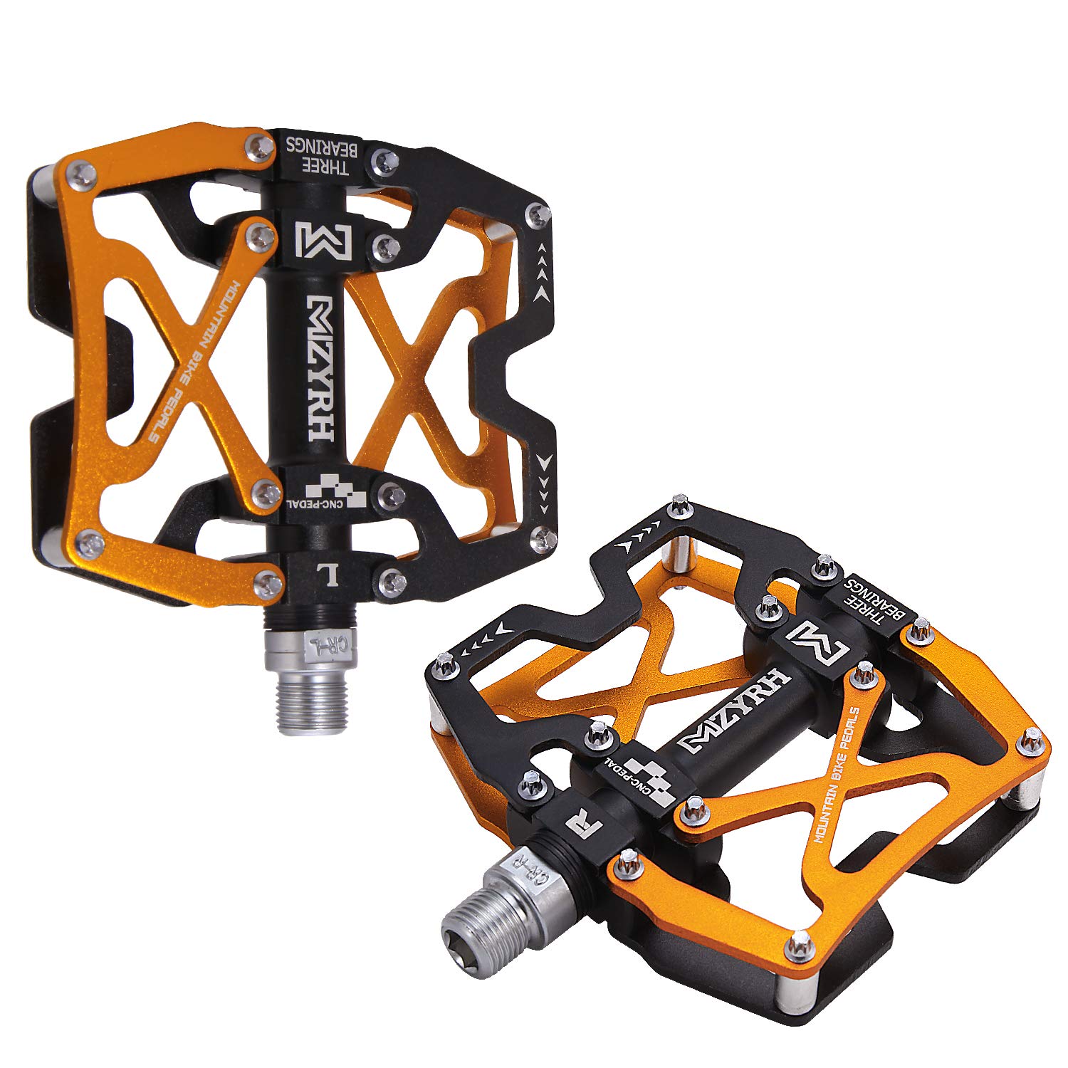 Mzyrh Mountain Bike Pedals, Ultra Strong Colorful Cnc Machined 9/16'' Cycling Sealed 3 Bearing Pedals (Black Black Glod 3 Bearin