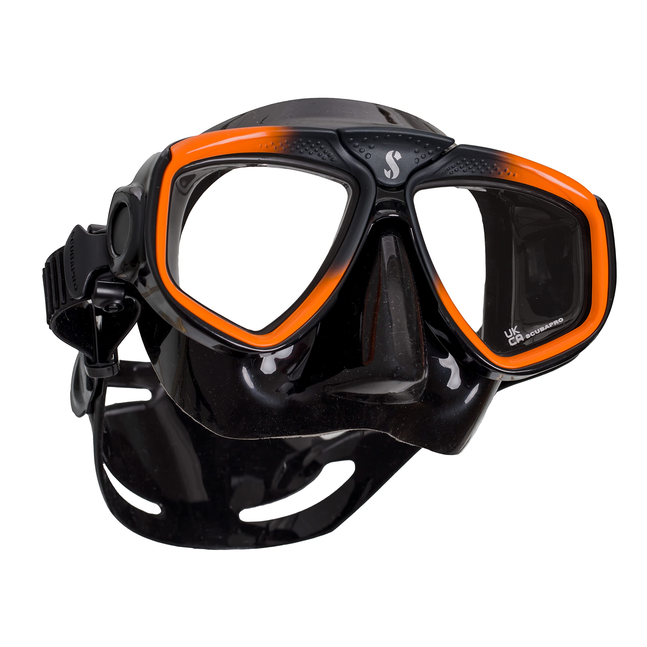 SCUBAPRO Zoom Scuba Mask with Ultra Clear Dual Lens and Lens-Change System for Optical Lenses for Diving, Black/Orange