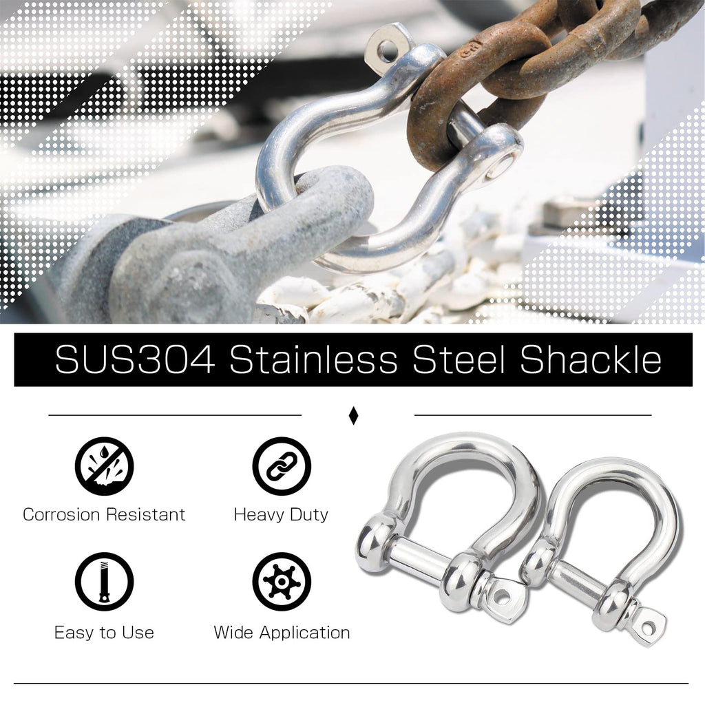 Amysports Heavy Duty Chain Shackle Stainless Lifting Load Pin Shackle Anchor Bow Marine Ring Shackles Steel Screw Outdoor M4 220