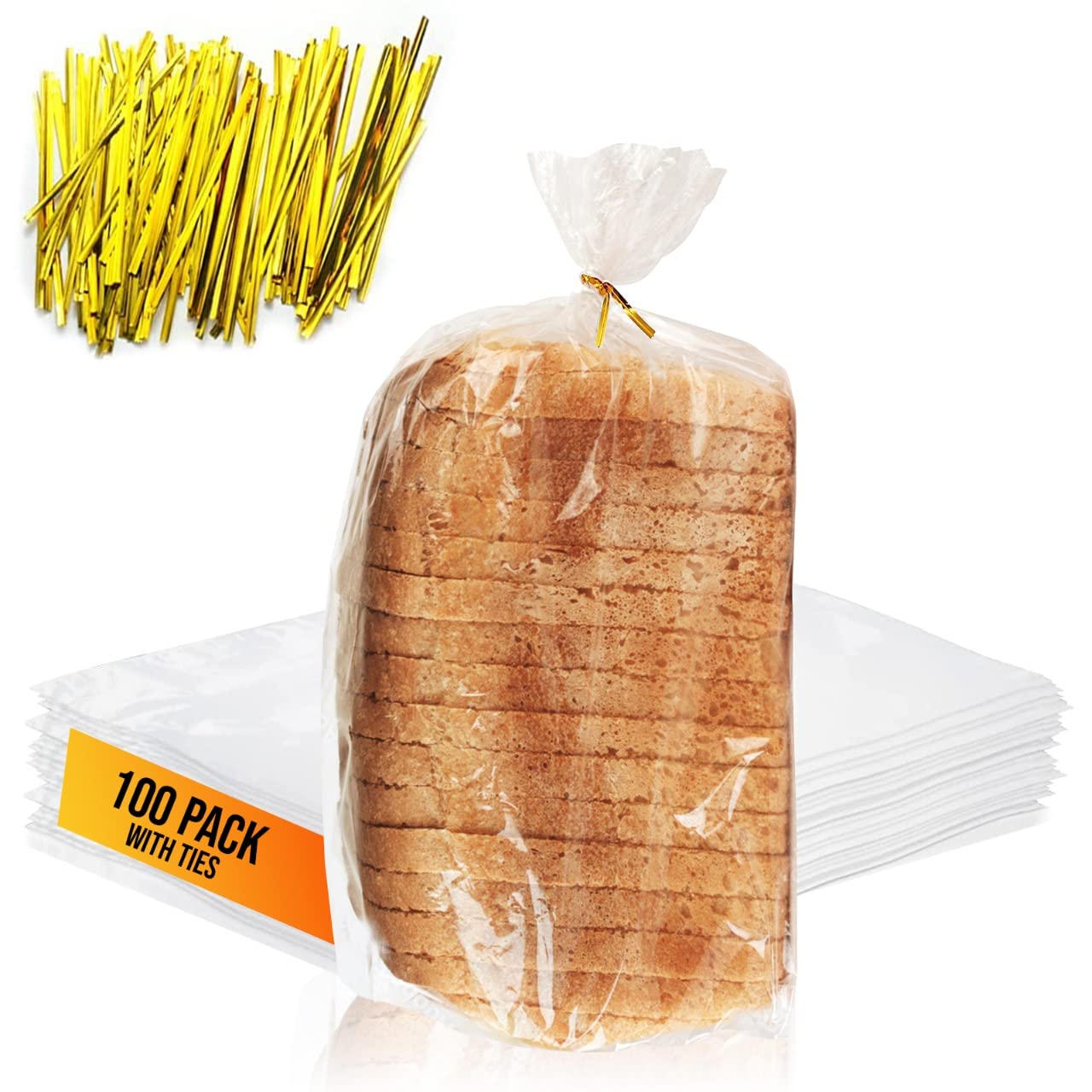 Reusable Plastic Bread Bags For Homemade Bread - 100 Pack Clear Bread Bag With Ties For An Airtight Moisture-Free Preservation A