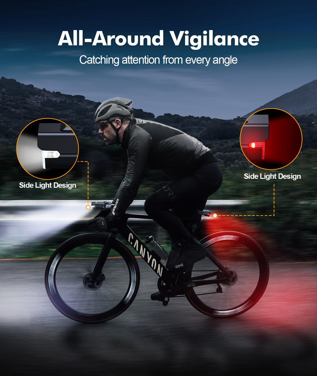 Zewdov 3+6 Modes Bright Bike Lights for Night Riding with Side Light, Rechargeable & IP65 Waterproof Bicycle Light, Bike Headlig
