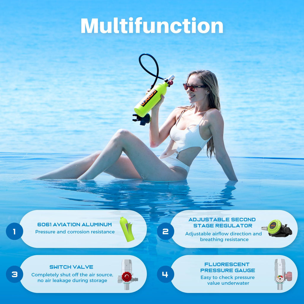 Smaco Scuba Tank Diving Gear For Diver 1L Mini Scuba Tank Oxygen Cylinder With 15-20 Minutes Underwater Breathing Portable Divin