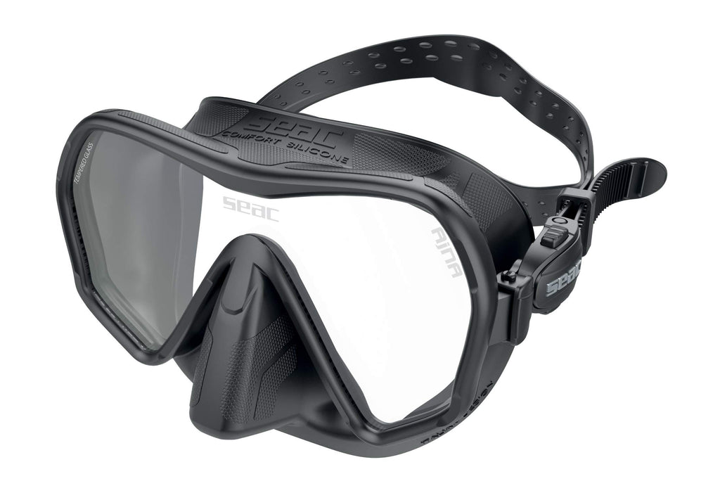 Seac Ajna, Frameless Scuba Diving Mask With Wide View, 100% Silicone Skirt,Black