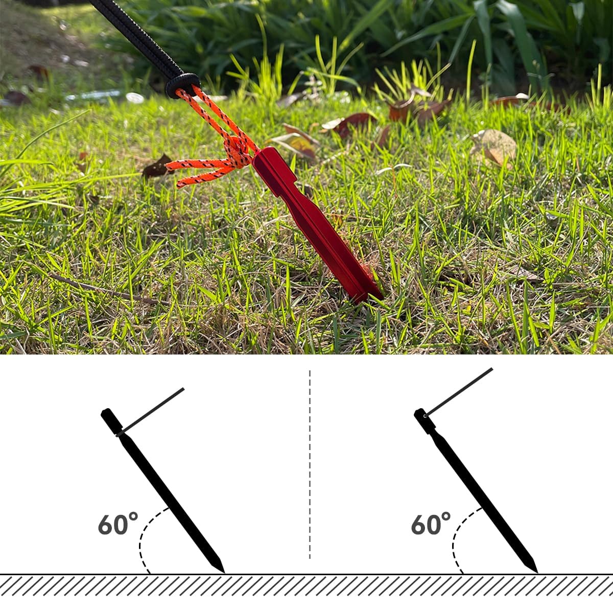 Keovoker 12 Pack Tent Stakes, 7-Inch Ultralight Aluminum Ground Pegs With Reflective Pull Ropes, Tri-Beam Stake In A Carrying Ba