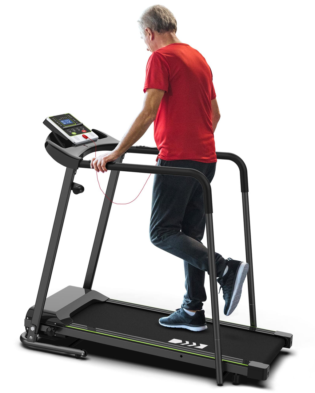 Redliro Walking Treadmill With Long Handrail For Balance, Recovery Fitness Exercise Machine Foldable For Home Use With Holder Fo