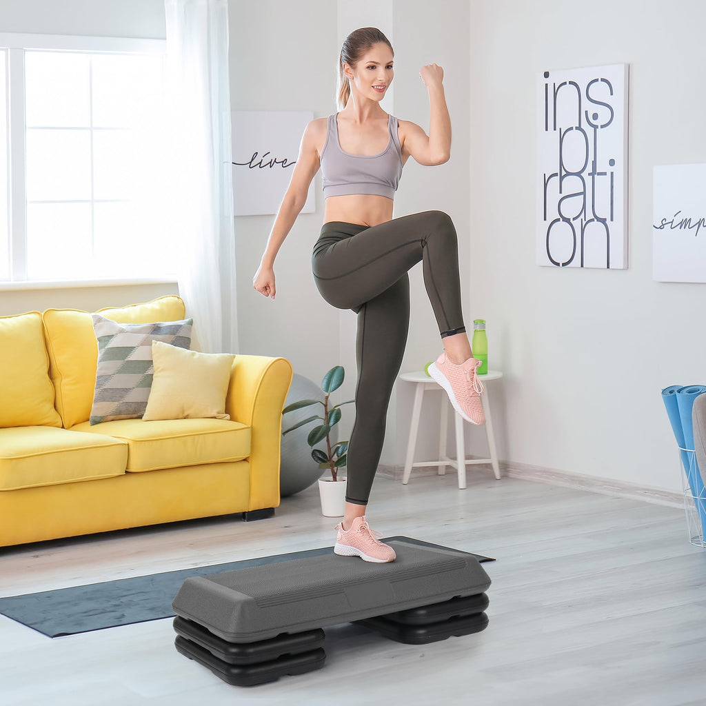 Homgarden 28.15'' Adjustable Workout Aerobic Stepper In Fitness & Exercise Step Platform Trainer Stepper W/4 Risers Adjust 4'' -