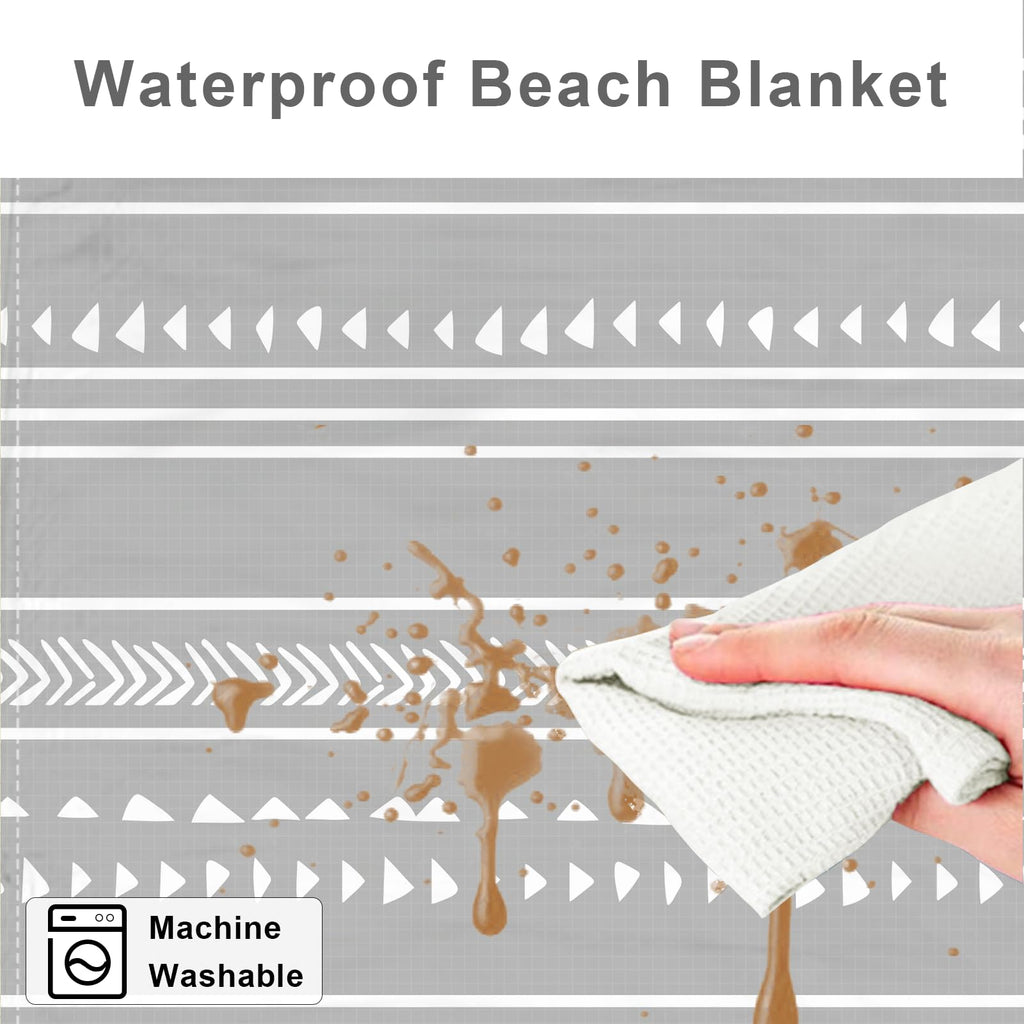 78''  86'' Large Beach Blanket For 4 Adults, Outdoor Beach Mat Sand Proof Waterproof With 4 Stakes & 4 Corner Pockets, Polyester