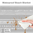 78''  86'' Large Beach Blanket For 4 Adults, Outdoor Beach Mat Sand Proof Waterproof With 4 Stakes & 4 Corner Pockets, Polyester