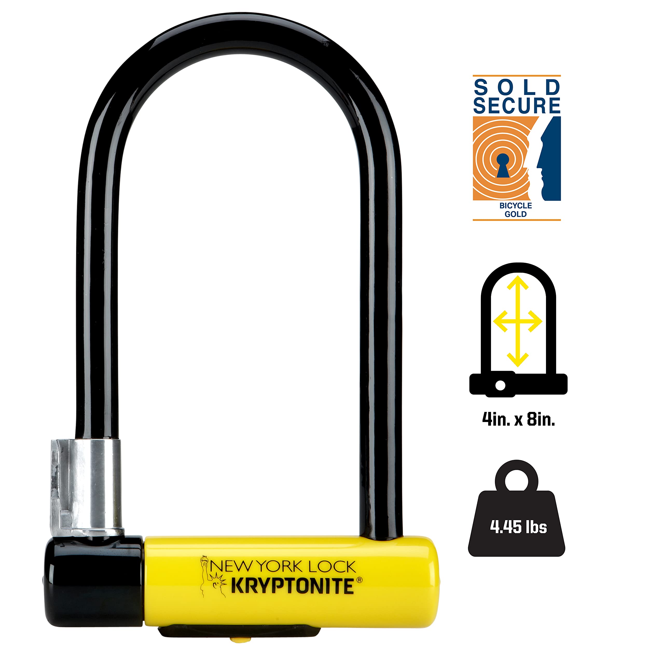 Kryptonite New York Standard Bike U-Lock, Heavy Duty Anti-Theft, 16Mm Shackle With Mounting Bracket And Keys, Ultimate Security