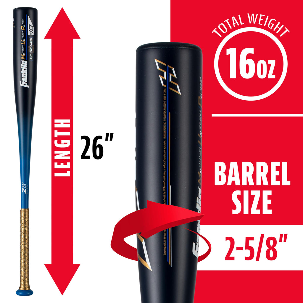 Franklin Sports Metal Youth Baseball Bat - Heist Kids Bats For Ages 8-12 - 2 5/8'' Inch Big Barrel - Youth Drop -10 Aluminum Bat