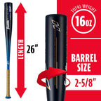 Franklin Sports Metal Youth Baseball Bat - Heist Kids Bats For Ages 8-12 - 2 5/8'' Inch Big Barrel - Youth Drop -10 Aluminum Bat
