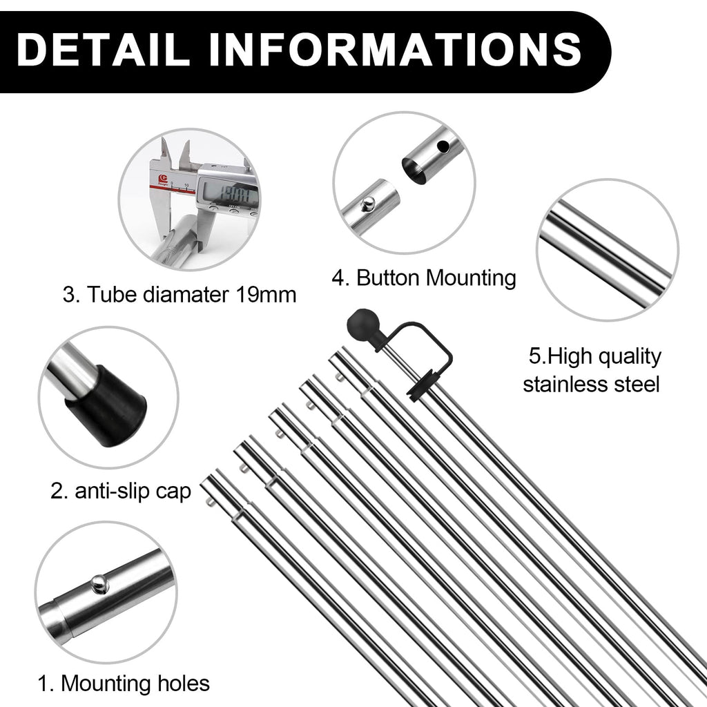 Komclub Telescoping Tent Poles Tarp Poles Adjustable 94.5'' Camping Poles Lightweight Tent Poles Stainless Steel Rods For Campin