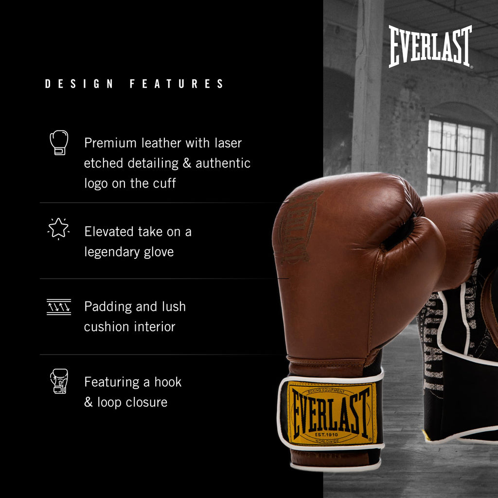 Everlast 1910 Leather Boxing Gloves | Vintage Training Gloves For Men And Women | Hook And Loop With Triple-Layer Foam | Heavy B