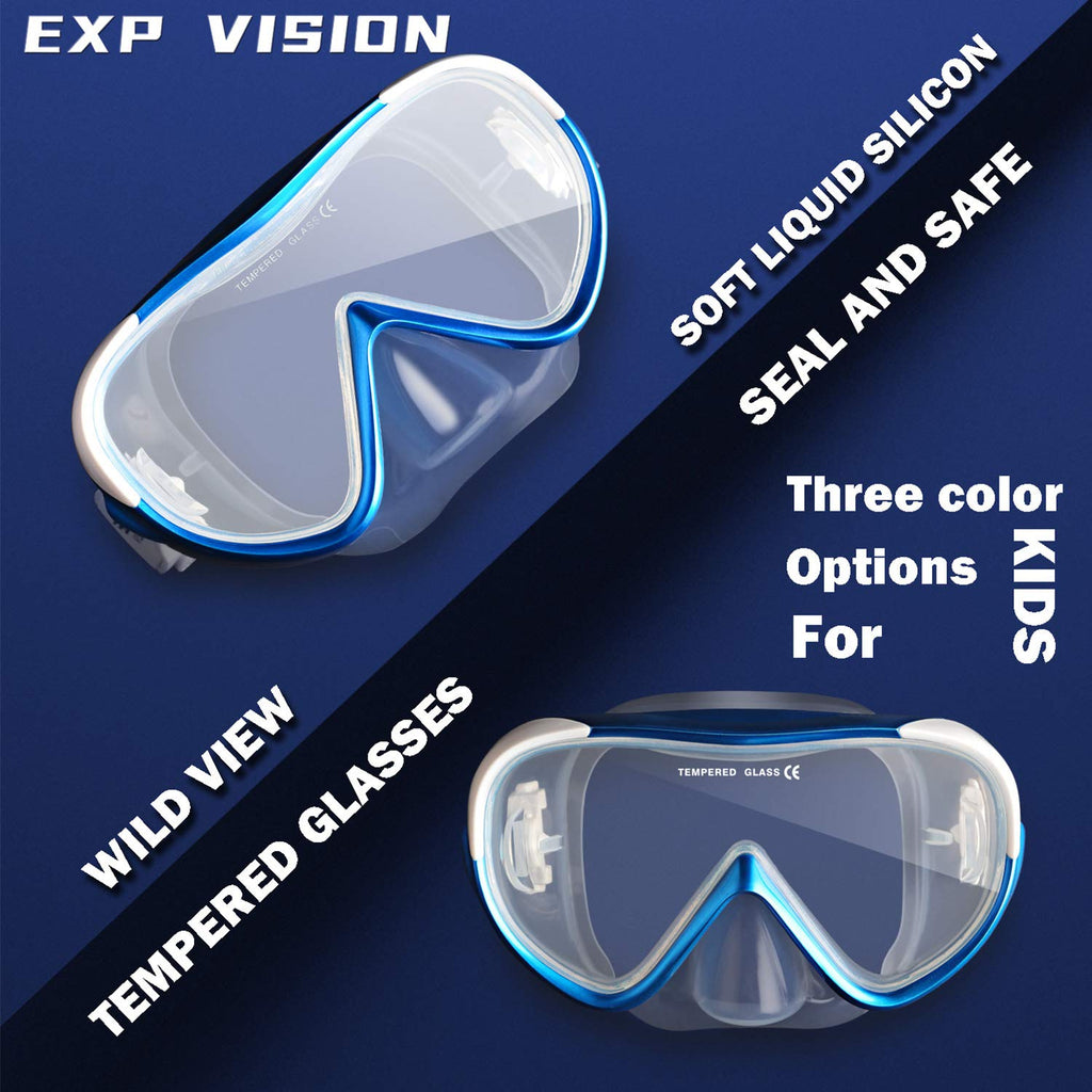 Kids Snorkel Swim Mask, Child Diving Mask Anti-Fog Swim Goggles With Nose Cover For Snorkeling Diving Swimming (Blue)