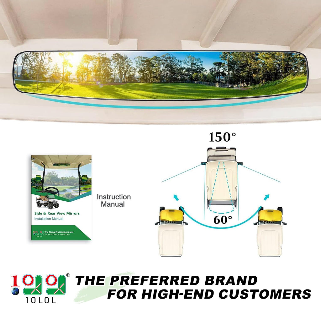 10L0L Newest Golf Cart Mirrors, Folding Side Mirror And Panoramic Rear View Mirror Kit For Yamaha Club Car Ezgo, Eliminate Blind