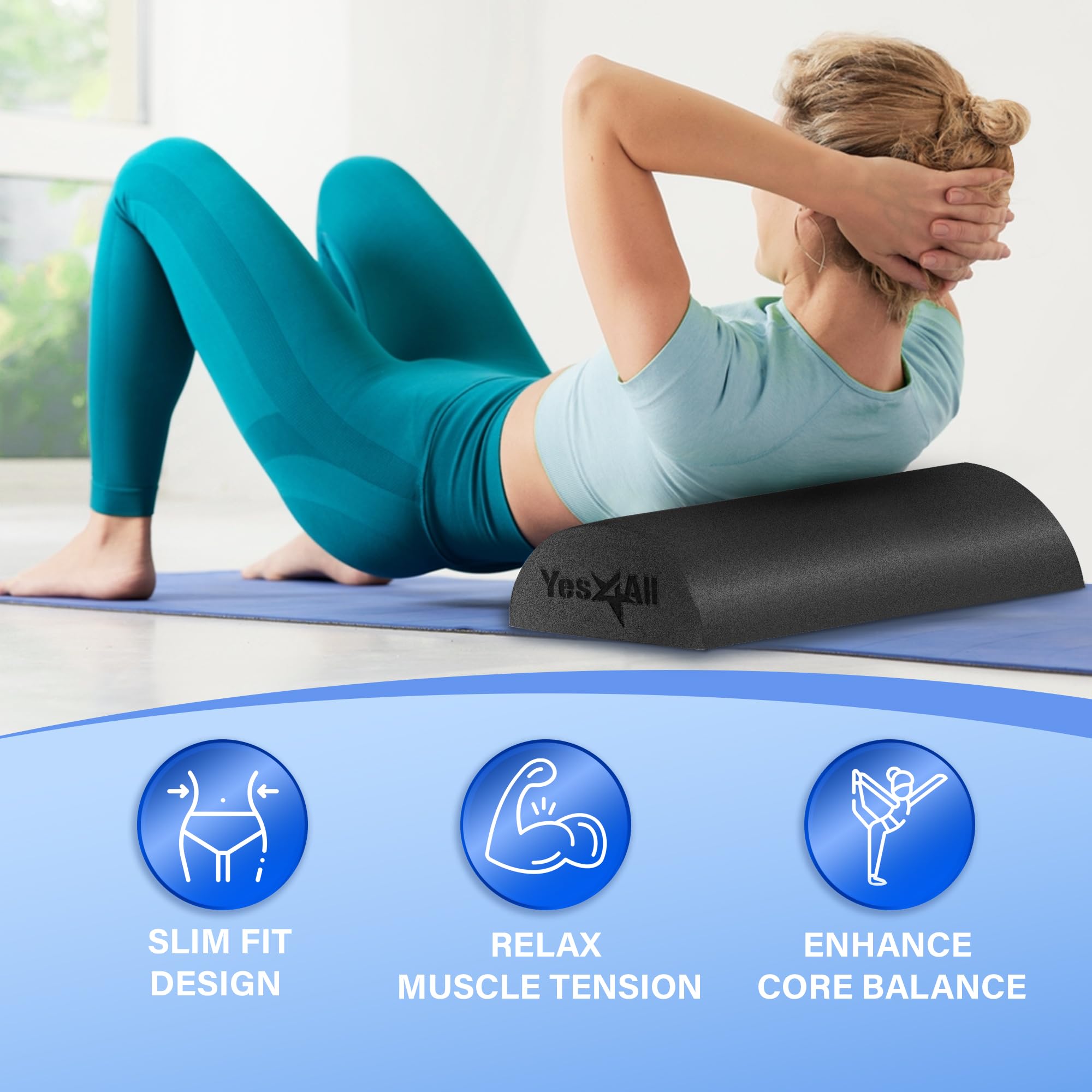 Yes4All Half Foam Rollers, Soft Density Round Pe Foam Roll For Back Massage, Yoga Exercise - 24 Inches