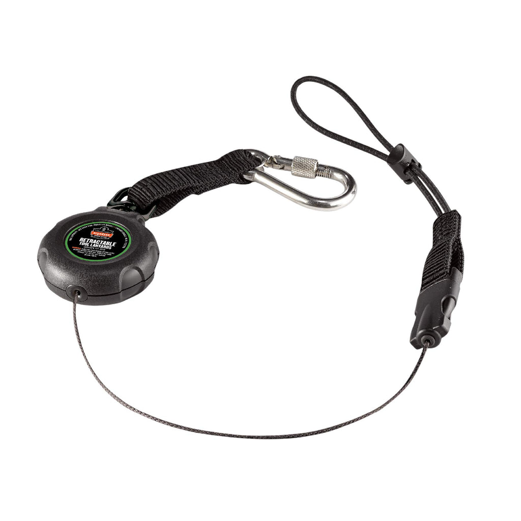 Ergodyne Squids 3001 Retractable Tool Lanyard With Carabiner Mount And Loop Attachment End, Tool Weight Capacity 2 Lbs,Black