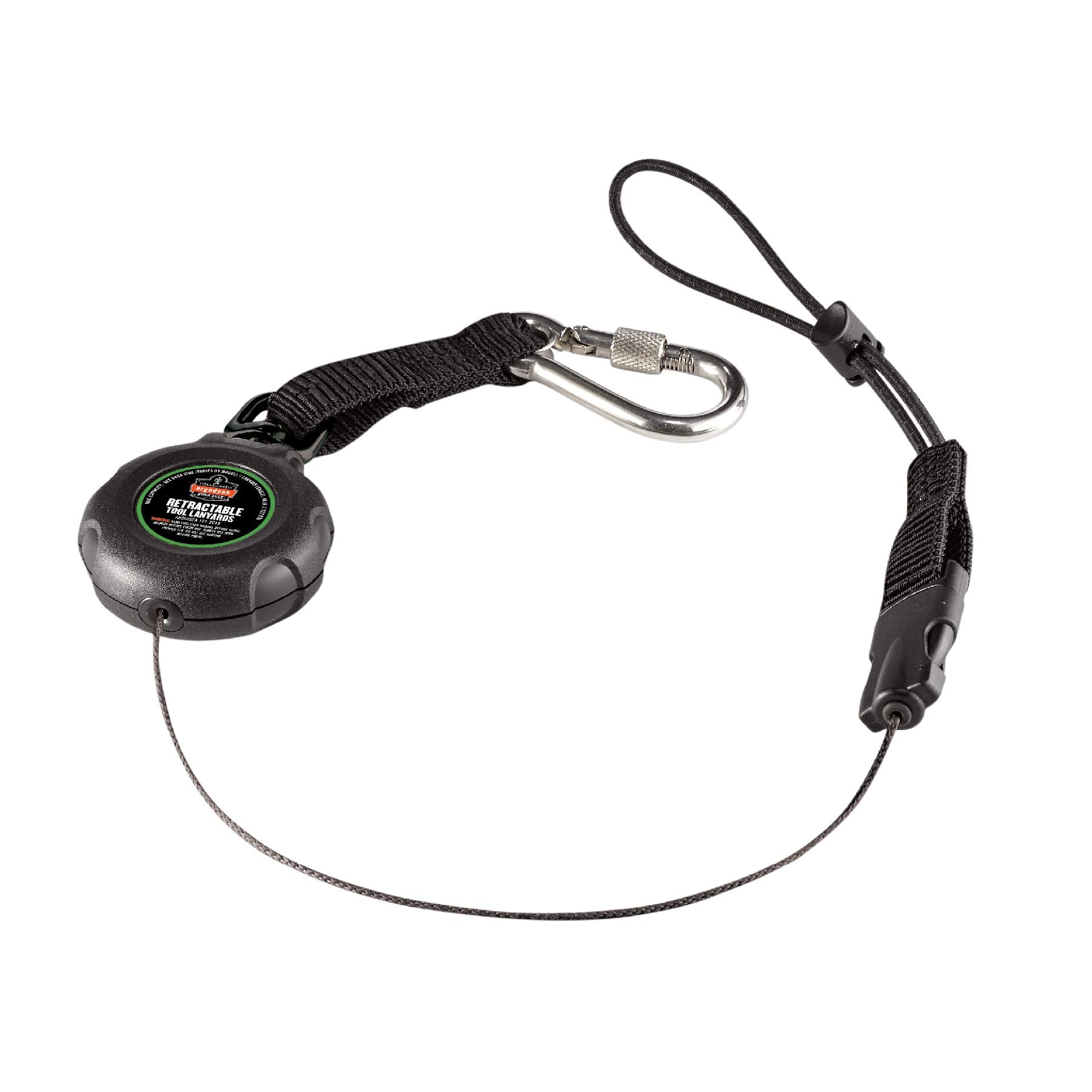Ergodyne Squids 3001 Retractable Tool Lanyard With Carabiner Mount And Loop Attachment End, Tool Weight Capacity 2 Lbs,Black