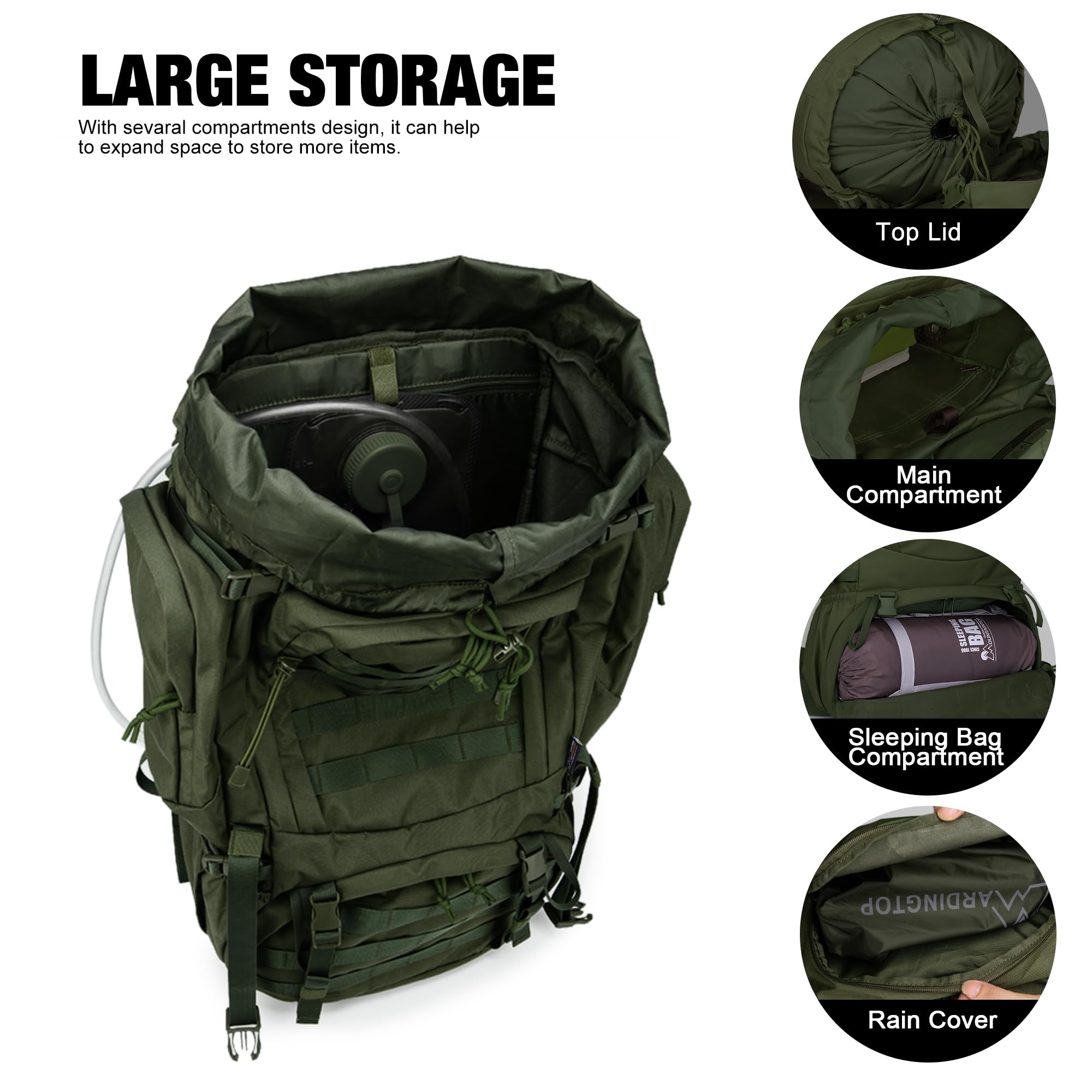 Mardingtop 60L Molle Hiking Internal Frame Backpacks With Rain Cover For Camping,Backpacking,Travelling(Army Green)