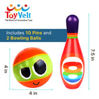 Toyvelt Kids Bowling Set - With 10 Bowling Pins & 2 Balls - Educational Early Development Indoor & Outdoor Games Set - For Toddl