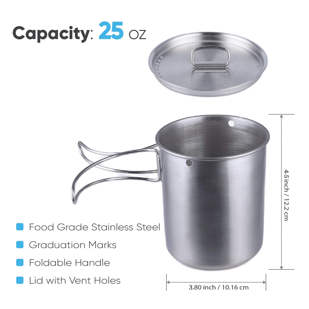 Gearland Canteen Stainless Steel Water Bottle With Nested Camping Cup And Lid For Bug Out Bag, Bushcraft Gear, Metal Canteen Wit