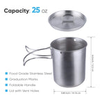 Gearland Canteen Stainless Steel Water Bottle With Nested Camping Cup And Lid For Bug Out Bag, Bushcraft Gear, Metal Canteen Wit