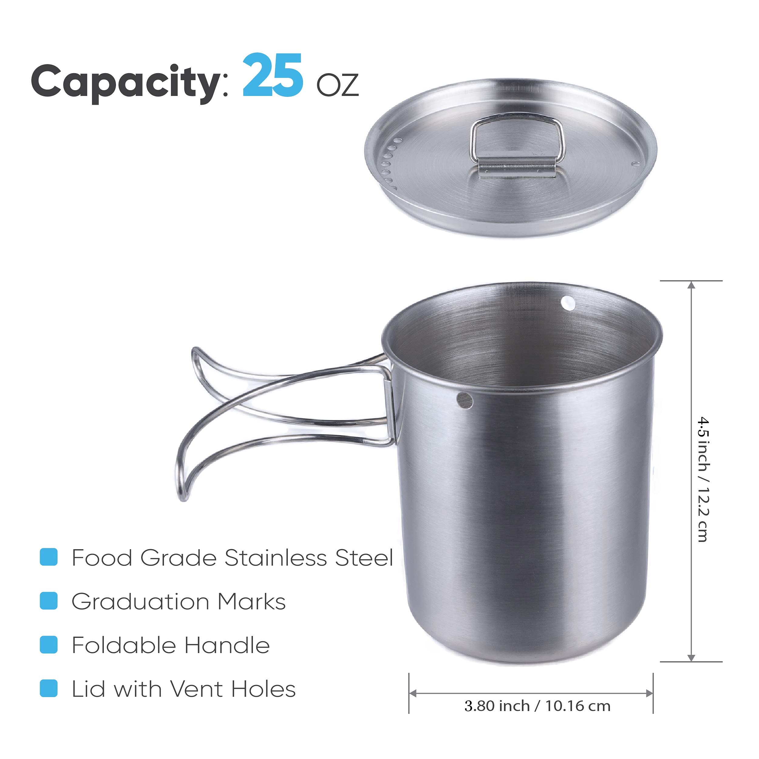 Gearland Canteen Stainless Steel Water Bottle With Nested Camping Cup And Lid For Bug Out Bag, Bushcraft Gear, Metal Canteen Wit
