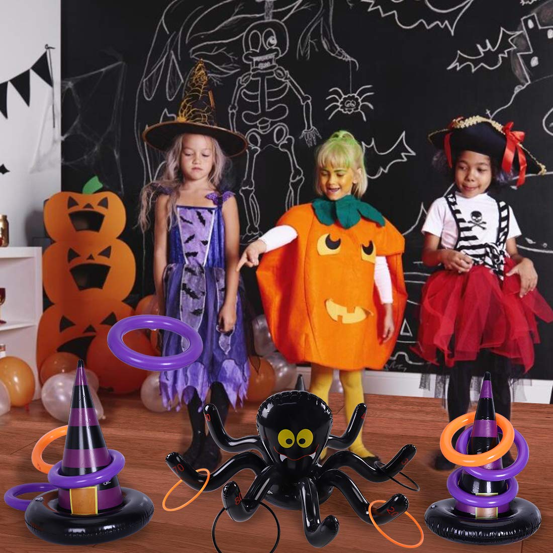 Max Fun Halloween Ring Toss Games Inflatable Spiders Ring Toss Witchs Hat Toss Game For Kids Halloween Party Favors Indoors Outd
